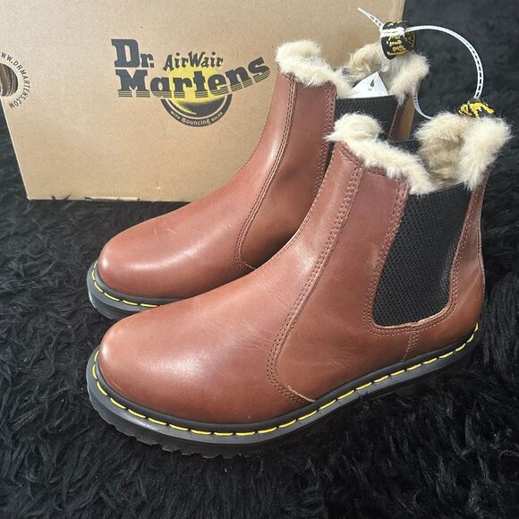 Dr. Martens Shoes - DR MARTENS 2976 leonore leather fur ankle Chelsea boots booties shoes sz 8 new